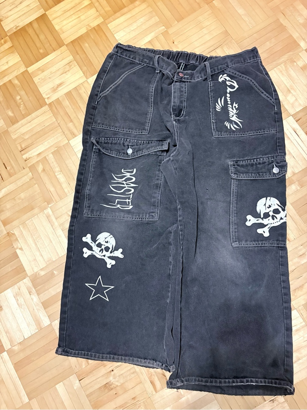Kids Black Graphic Cargo Pants